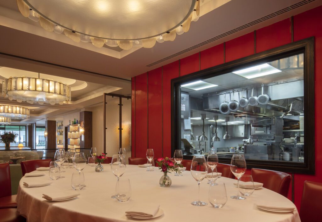 Private dining room with panoramic kitchen view